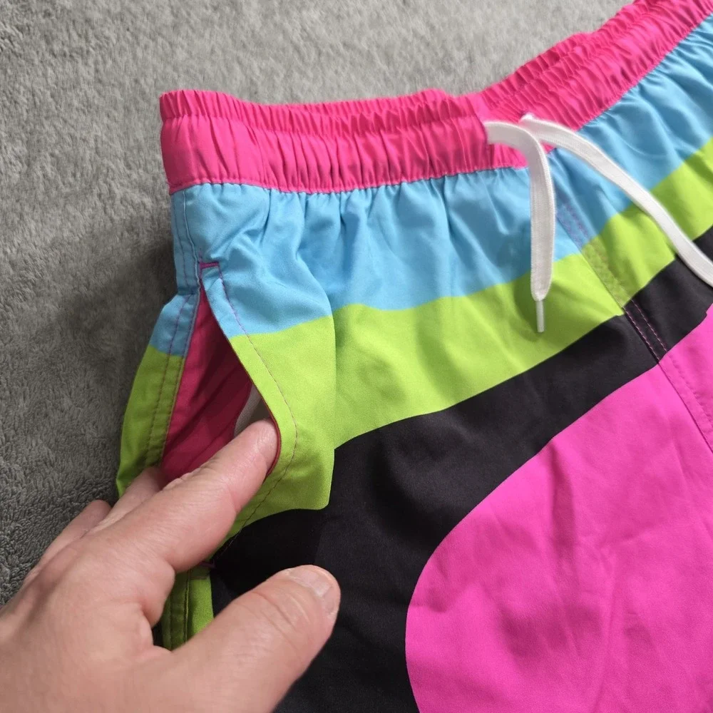 Buc-ees Beaver Retro Neon Swim Trunks Mens Small Pink Multicolor 5.5